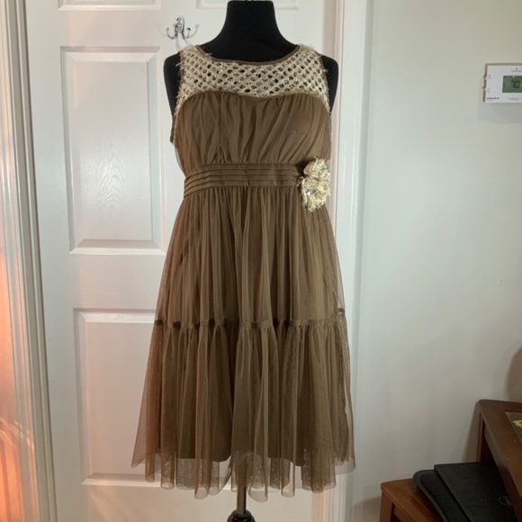 Anthropologie Rye Crochet Tiered Tulle Rosette Boho Sleeveless Dress Size Medium - Picture 9 of 9